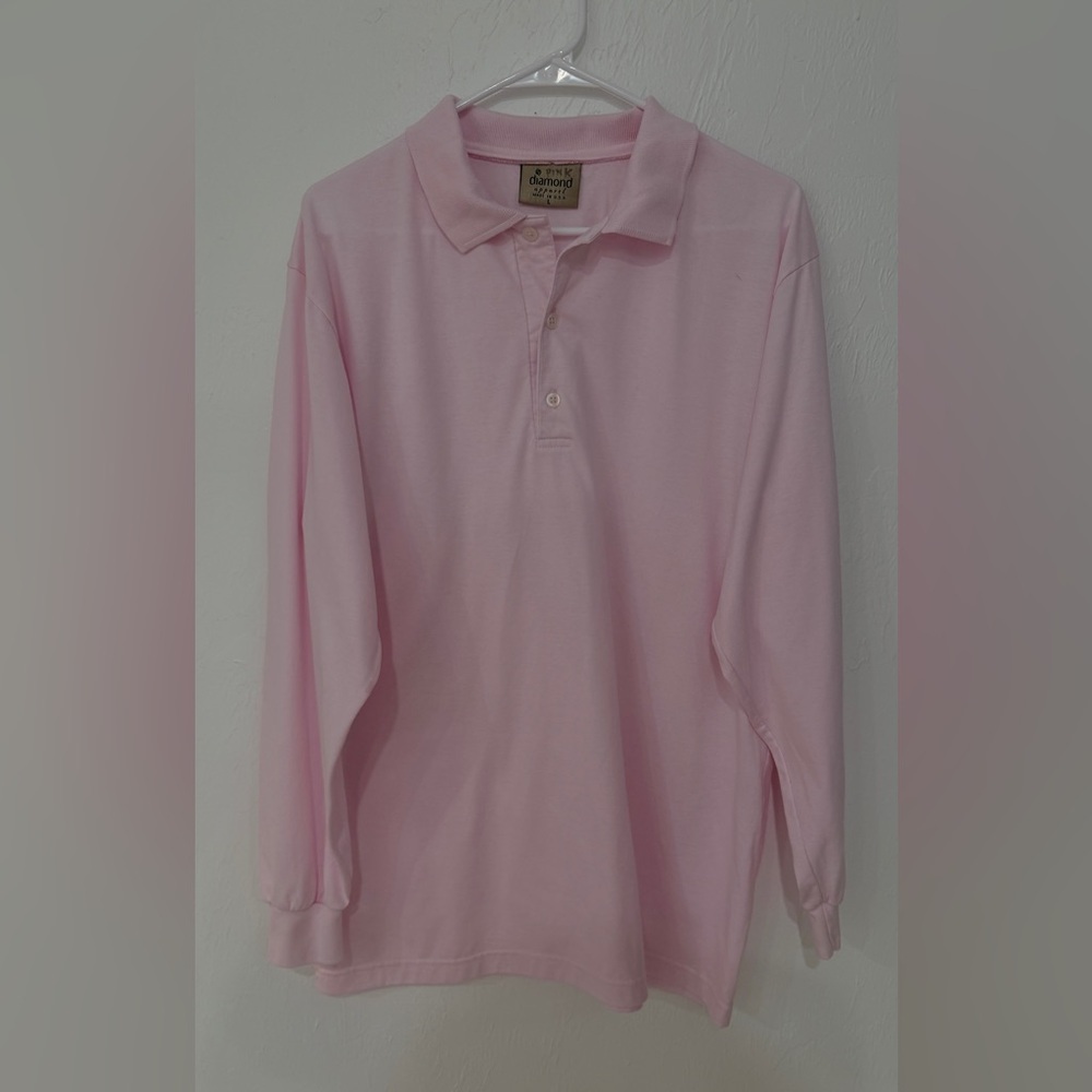 Pink Diamond Apparel Long Sleeve Polo Shirt L Pink Supima Cotton‎ USA Made